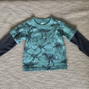 Tea Collection Teal & Navy Dinosaur Layered-Look Long Sleeve Tee